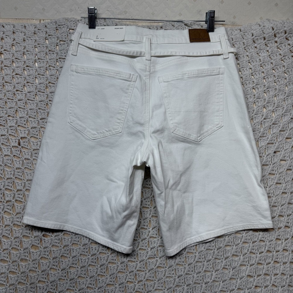 American Eagle Bermuda Denim Shorts Women Sz 2 White Stretch Pockets Button - Picture 4 of 14